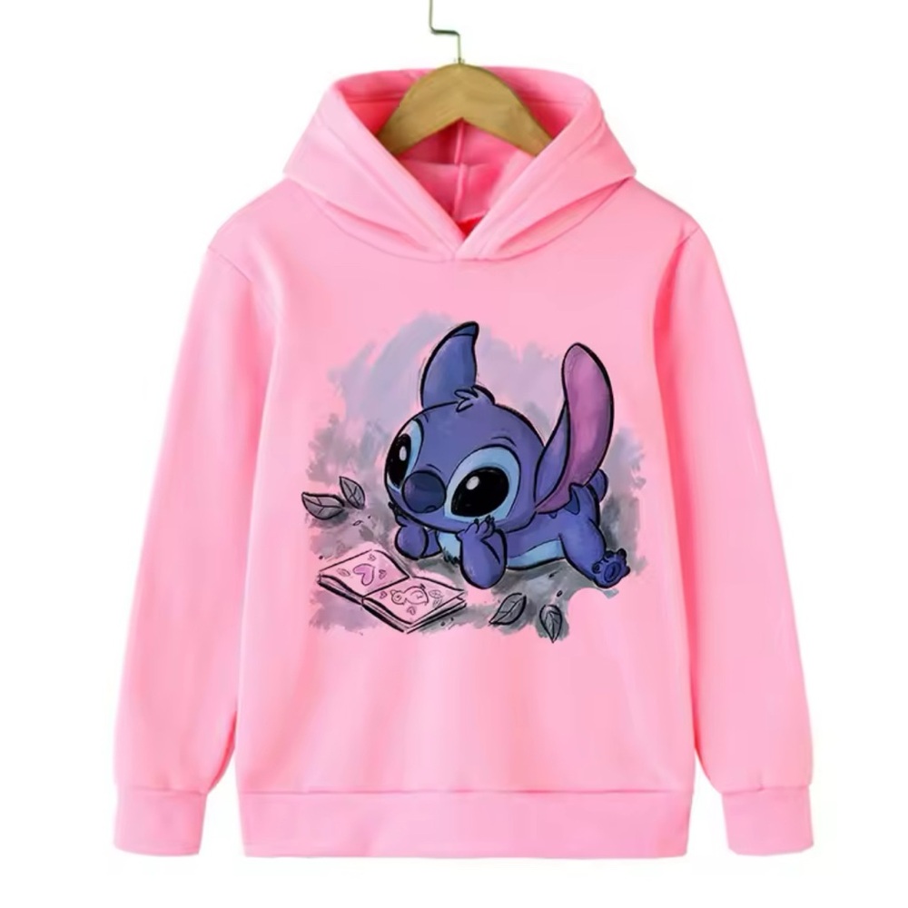 Pink Hoodie with Cartoon Graphic Print and Soft Fleece Material